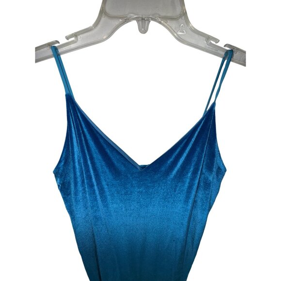 Zara‎ Blue Velvet Spaghetti Strap Midi Dress Size Large Rhinestone Sexy Stretch - Picture 4 of 8